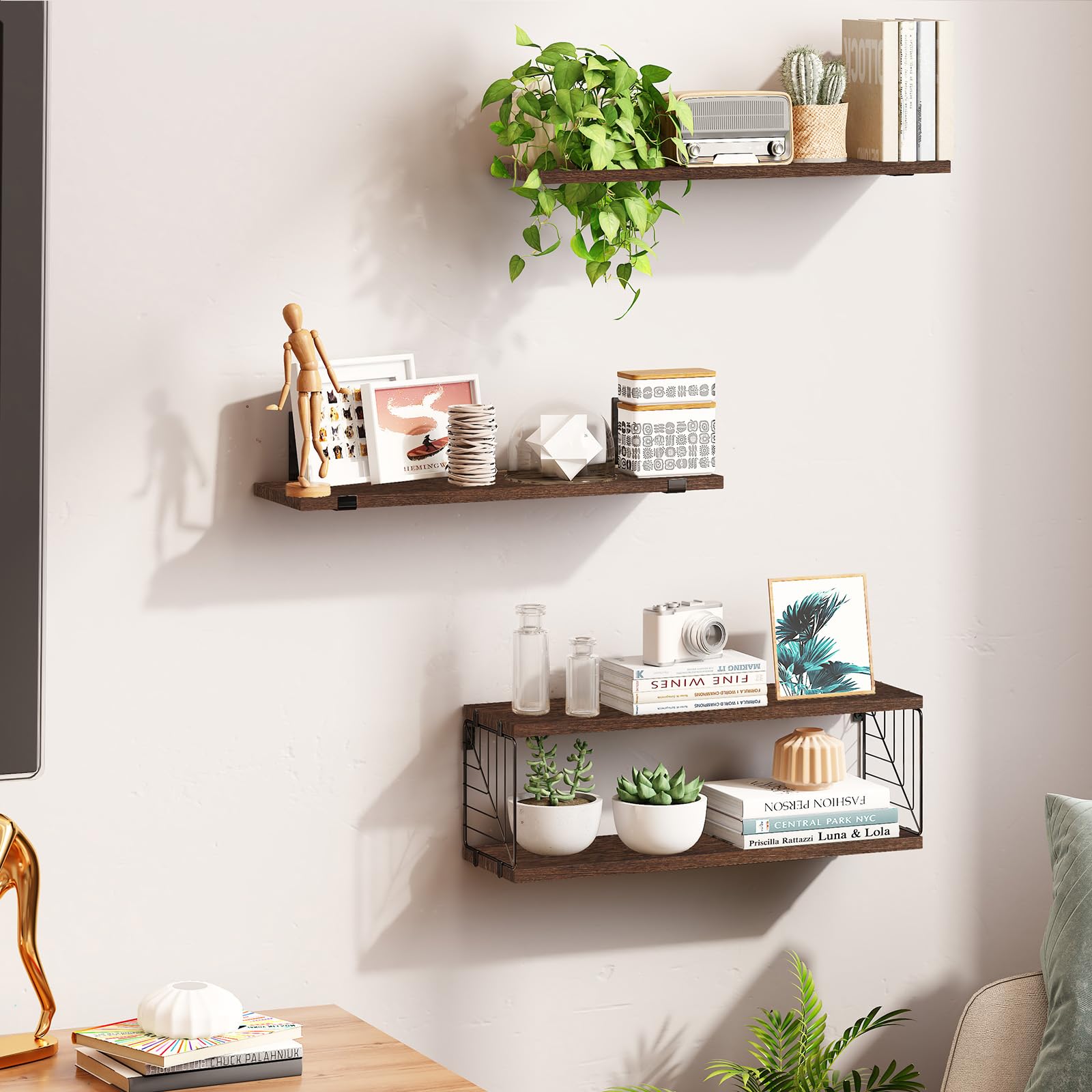 Fixwal product spec shot confirms 15.8 x 5.9 x 0.6 inch shelves for compact rooms.