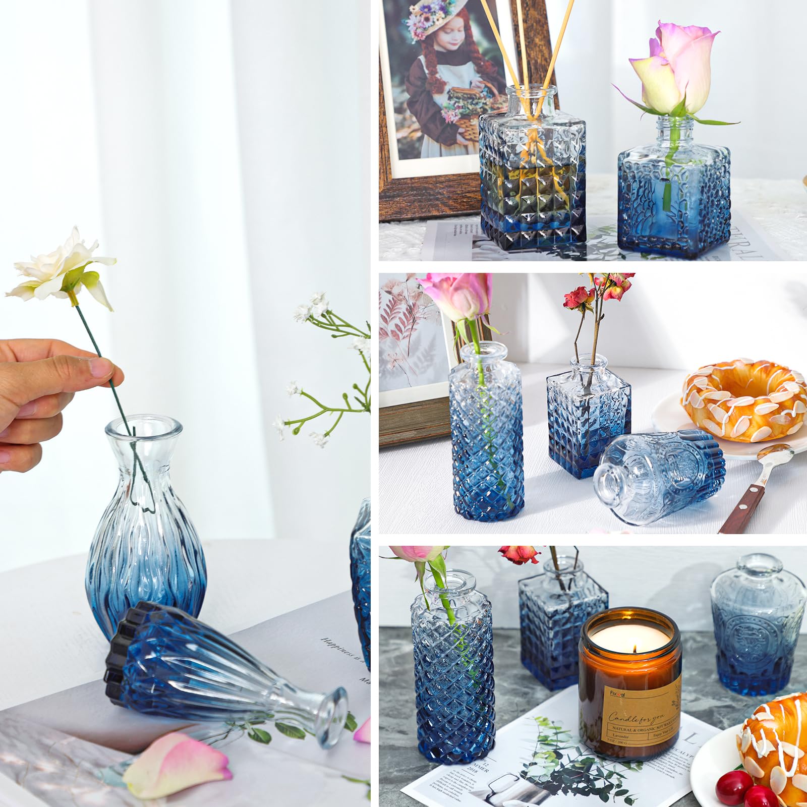 Fixwal retro glass bud vases pack, perfect for vintage-styled décor.
