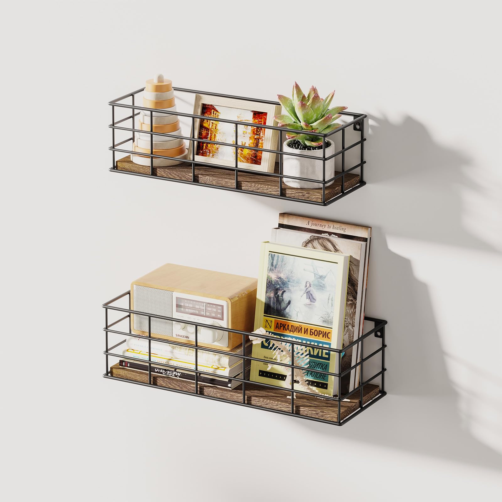 Fixwal room decor and organization with floating shelves.