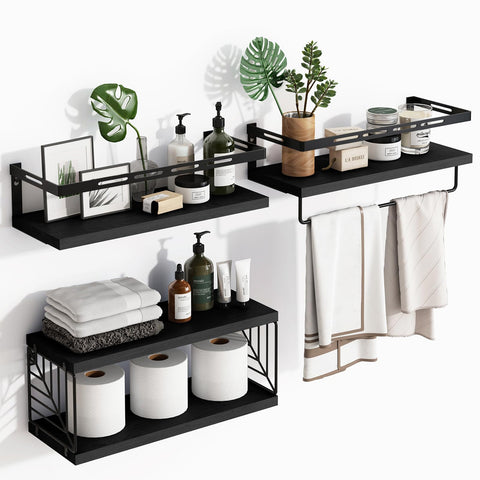 Fixwal rustic black over-toilet shelves with sturdy frame for bathroom organization.