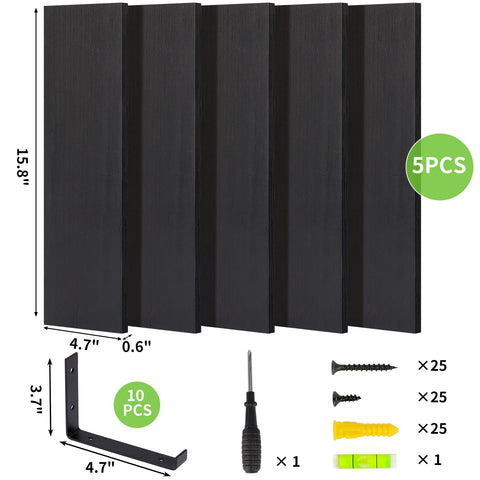 Fixwal black wood shelves highlight natural grain for decor and display.