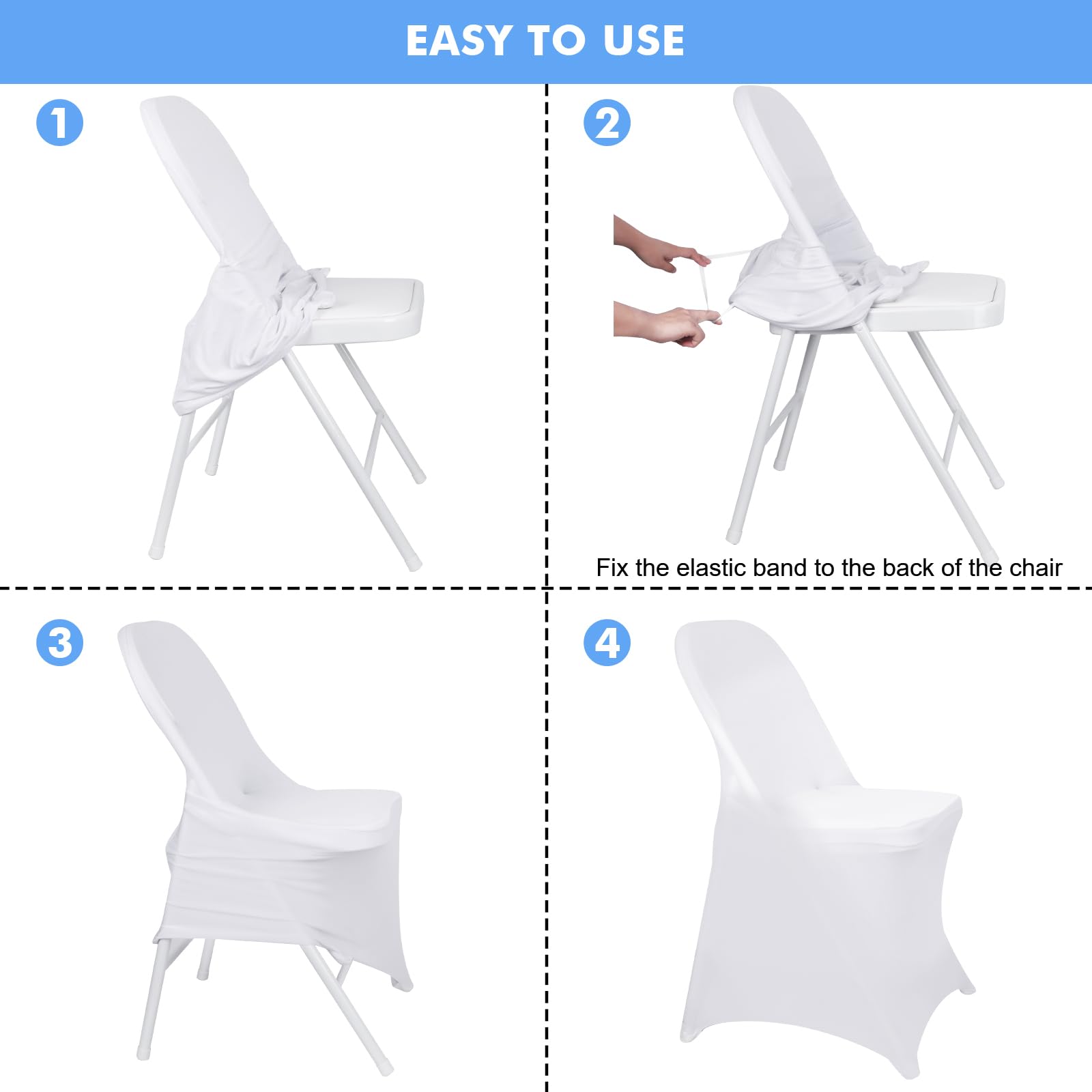 Fixwal spandex folding chair cover white offers smooth stretch for comfortable seating