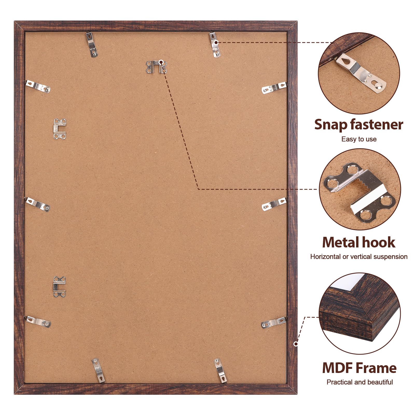 Fixwal swivel clasp eases photo insertion and changes.