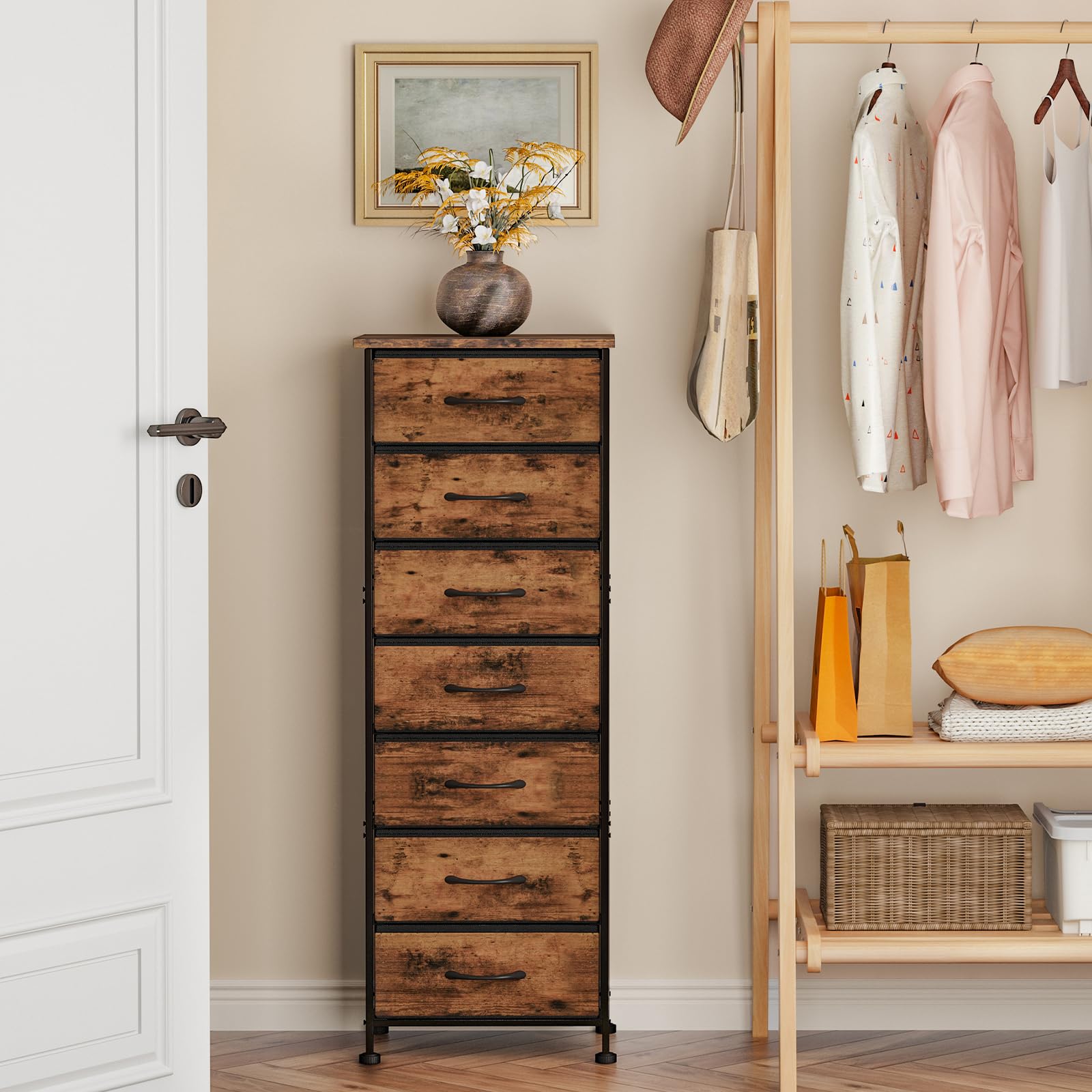 Fixwal tall dresser compact footprint supports small spaces with ample organization.