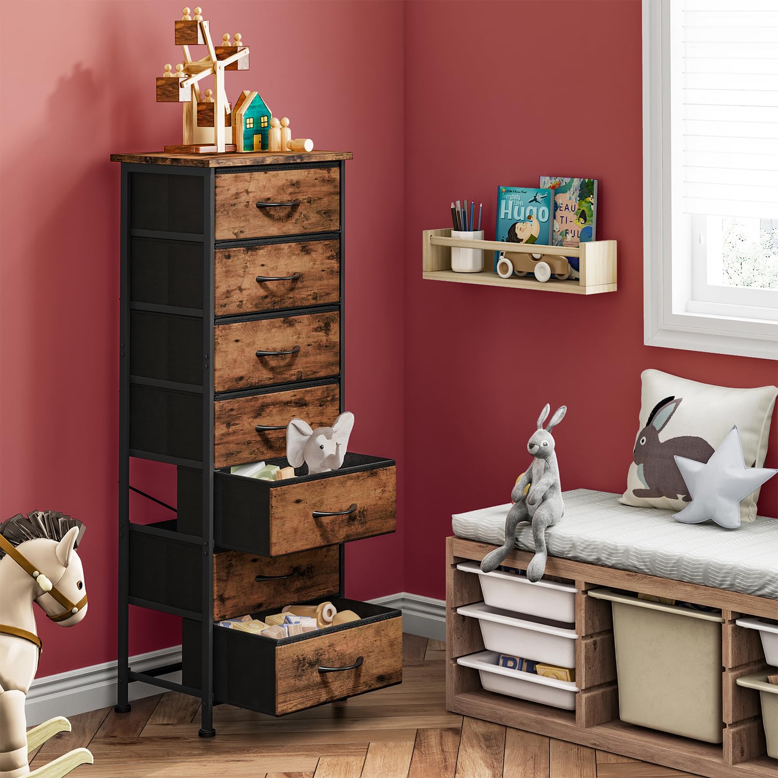 Fixwal tall dresser fabric drawers provide breathable storage for daily essentials.