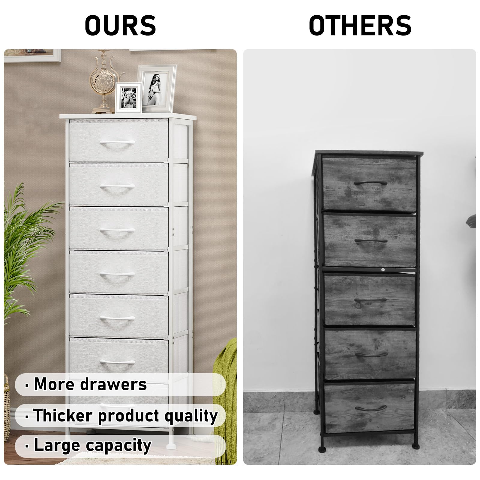 Fixwal dresser dimensions guide illustrates tall, slim profile for narrow spaces.