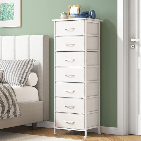 Fixwal tall narrow white dresser top view showing compact storage for small spaces.