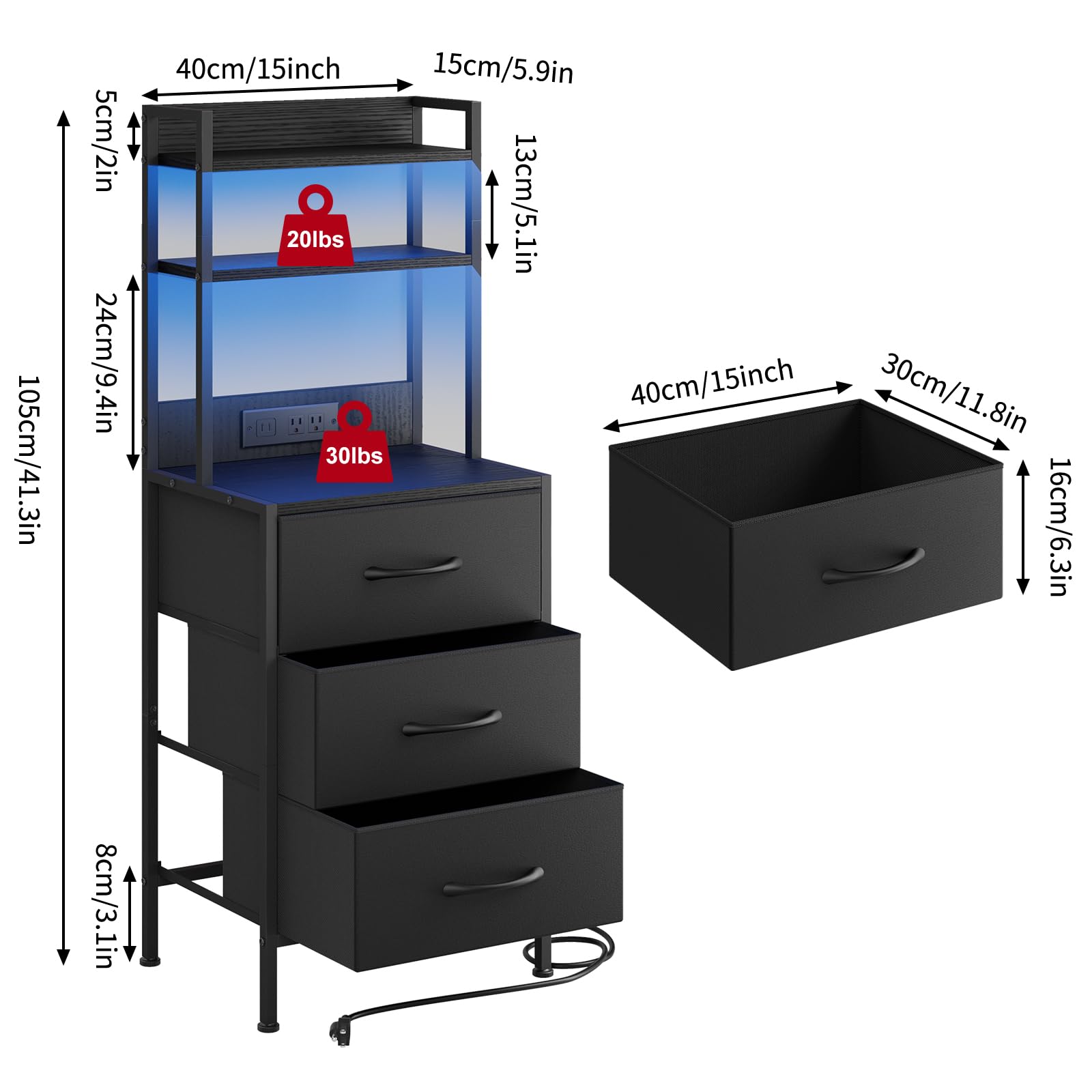 Fixwal three fabric drawers provide organized bedside storage