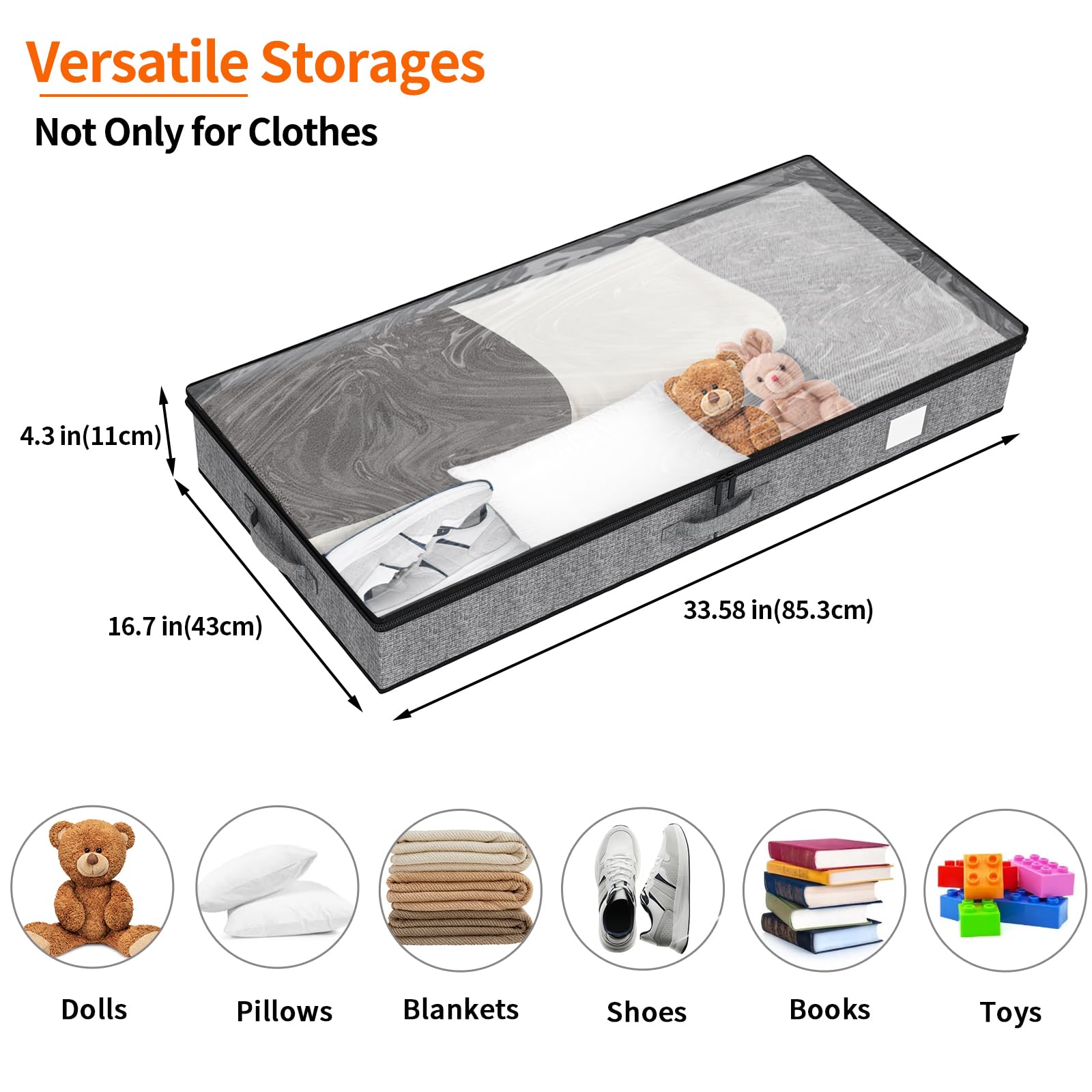 Fixwal underbed storage 4-pack reinforced-sides ensures sturdy support for bulky items.
