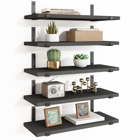 Fixwal wall shelves set of five black mounted on wall for extra storage.