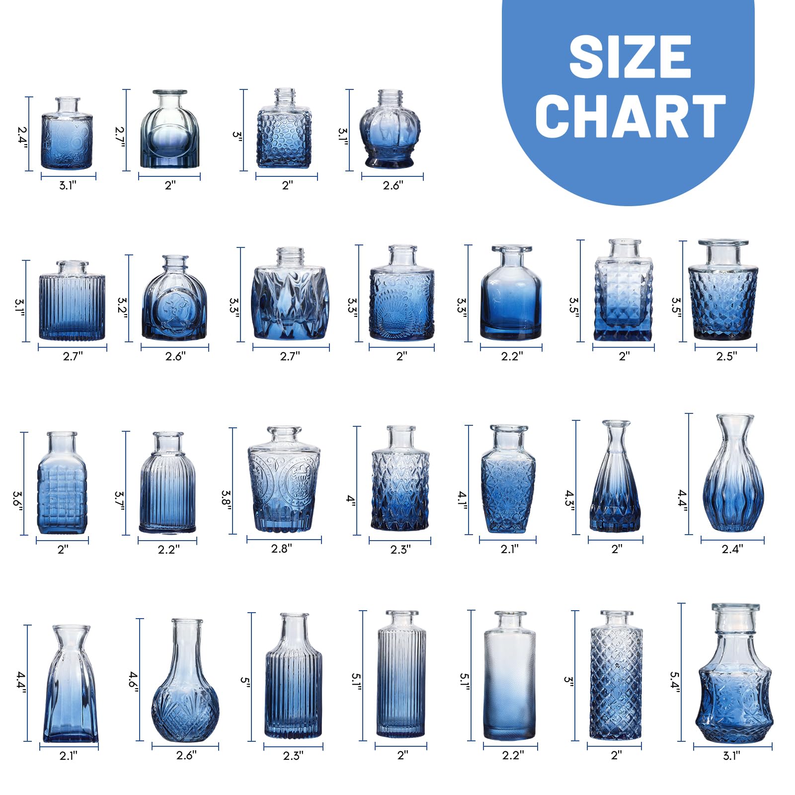 Fixwal blue bud vases ideal wedding decor accents.