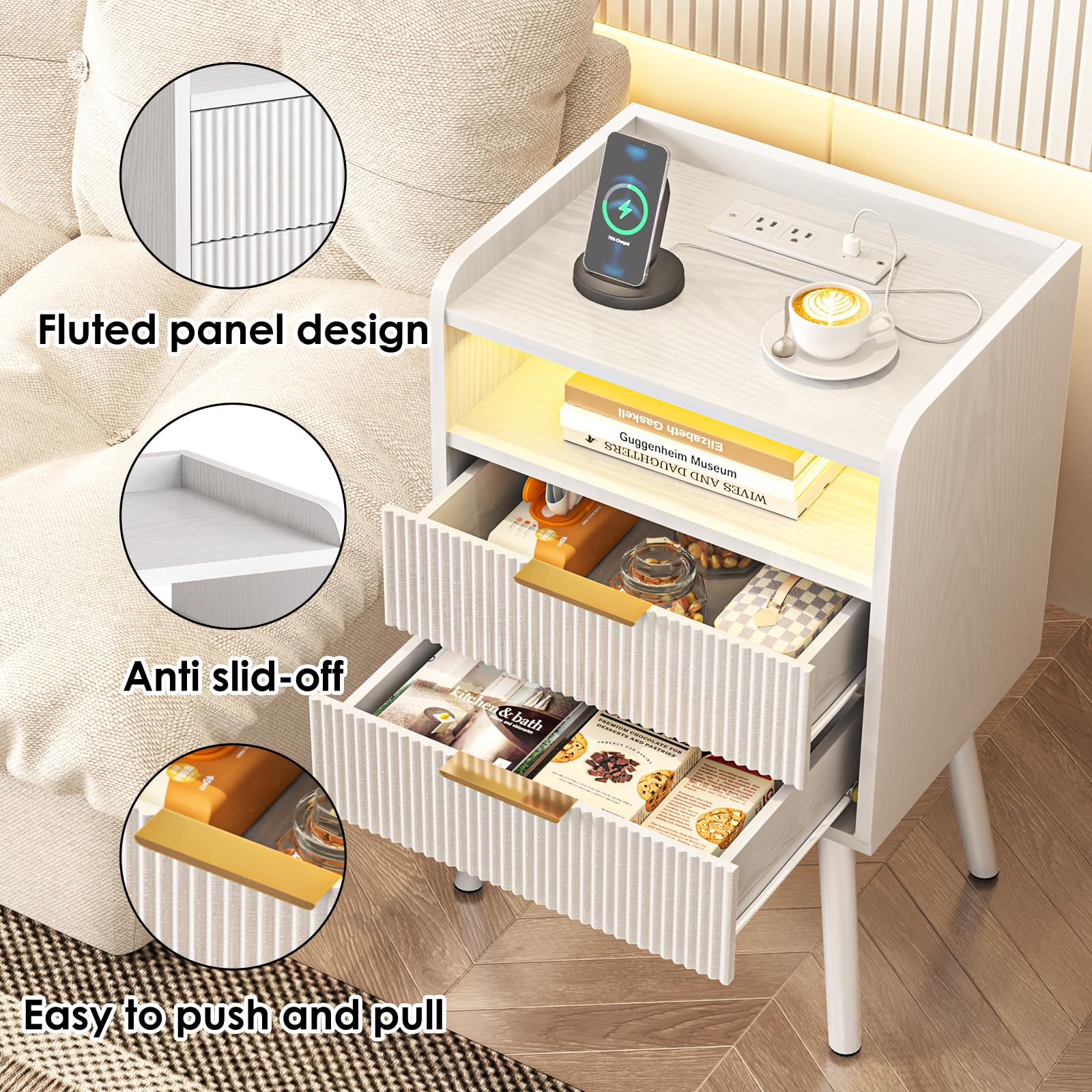 Fixwal nightstand drawer closeup highlights durable wood construction for daily use.