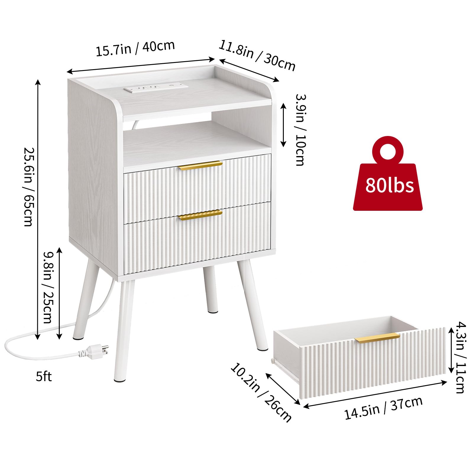 Fixwal white nightstand with open shelf and drawers for organized bedside essentials.