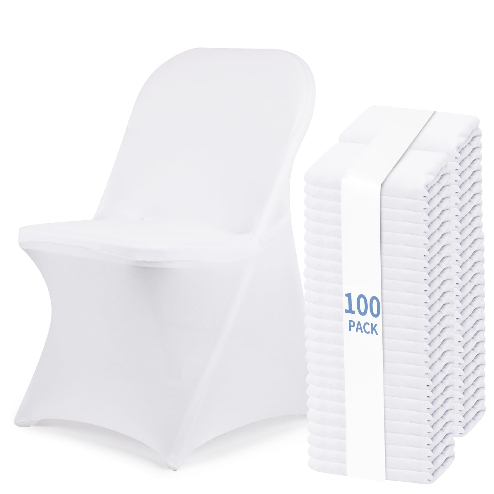 Fixwal white folding chair cover with stretch fabric for a snug, wrinkle-resistant fit at events.