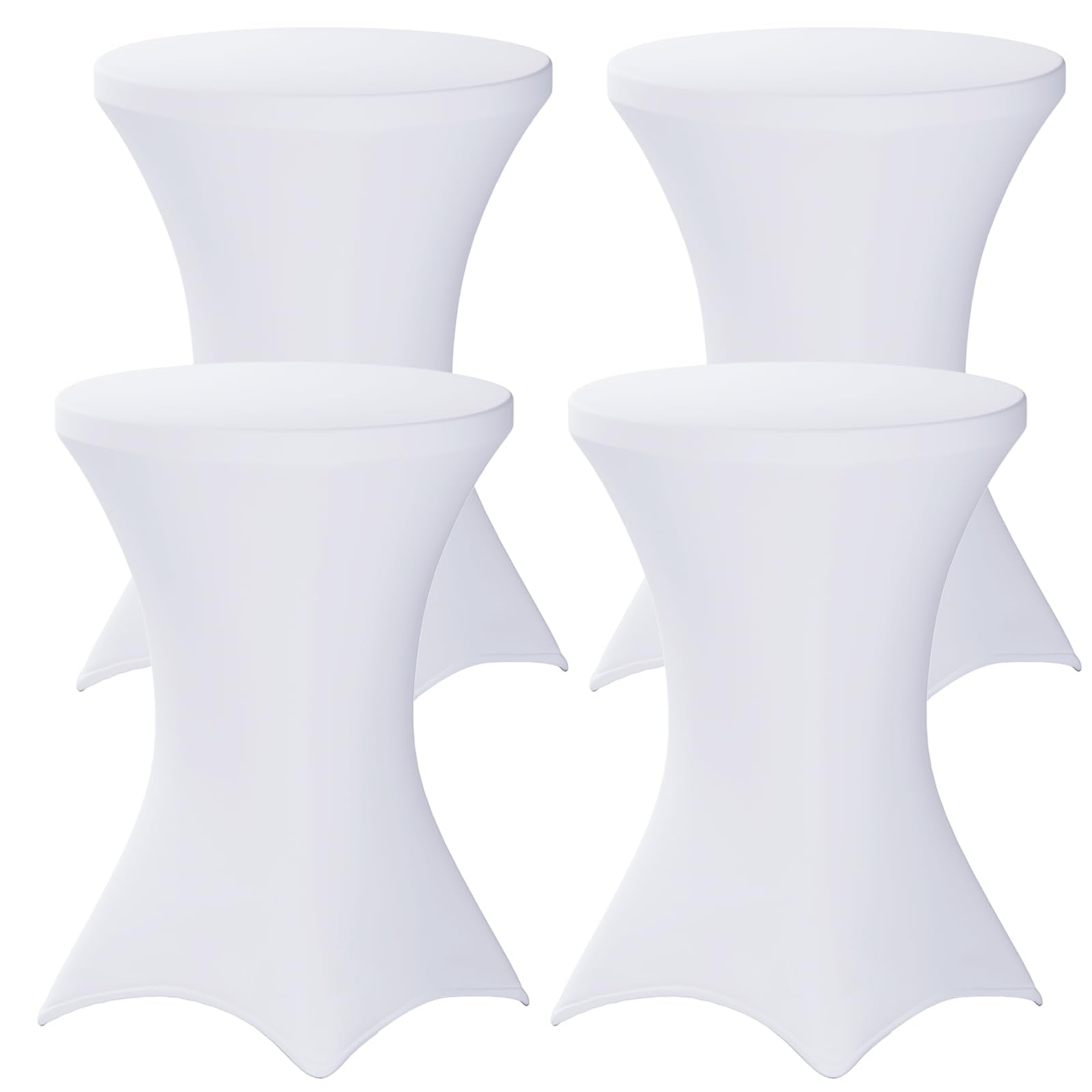 Fixwal white round cocktail tablecloth 4-pack on high-top tables for a polished event look.