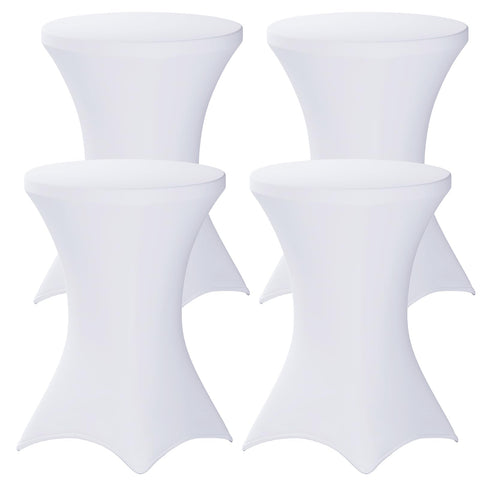 Fixwal white round cocktail tablecloth 4-pack on high-top tables for a polished event look.