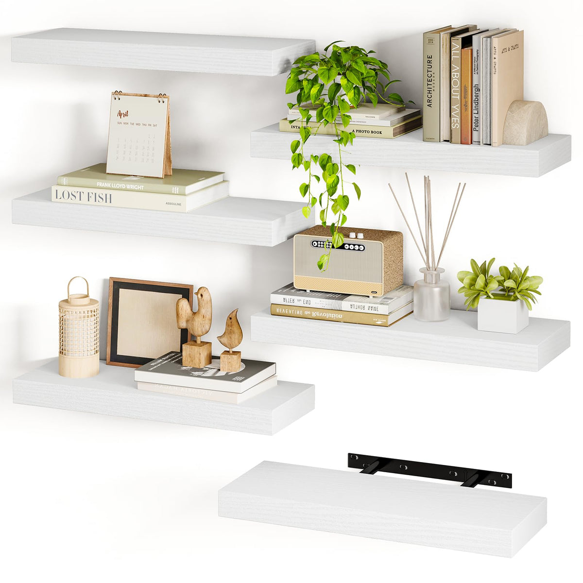 Fixwal white floating shelves 15.8 inch for easy wall storage.