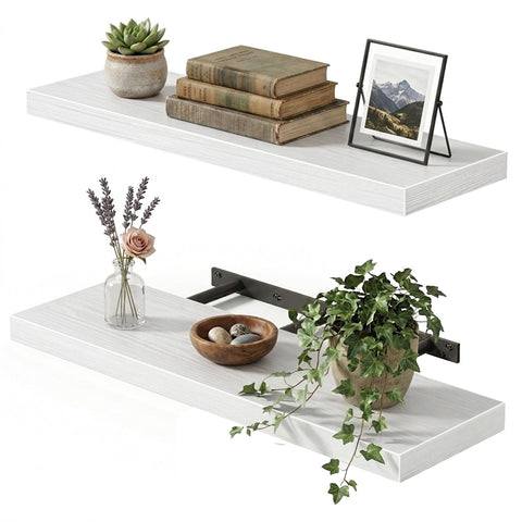 Fixwal white 22-inch wall-mounted shelves for clean, space-saving storage.