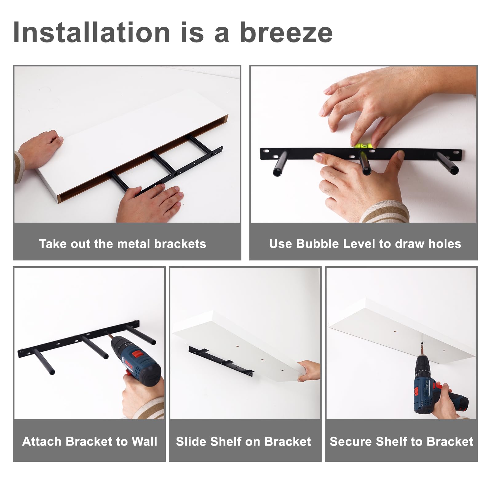 Fixwal white shelves set shown in a compact hallway setup for entryways.