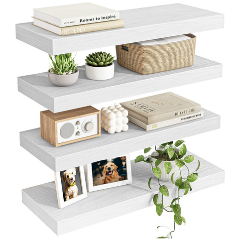 Fixwal white wall shelves set of four, front view, ideal for organized display.