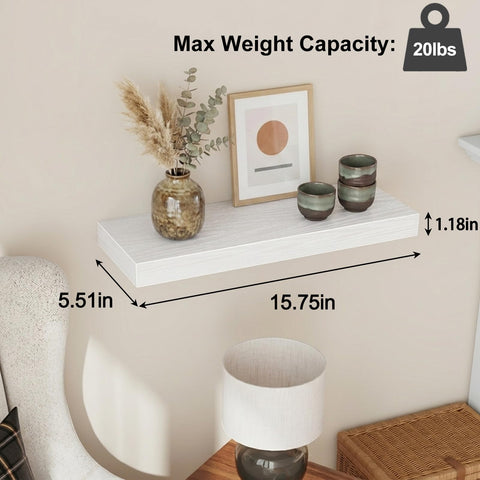 Fixwal white wall shelves set of four, side view, rustic finish adds warmth to decor.