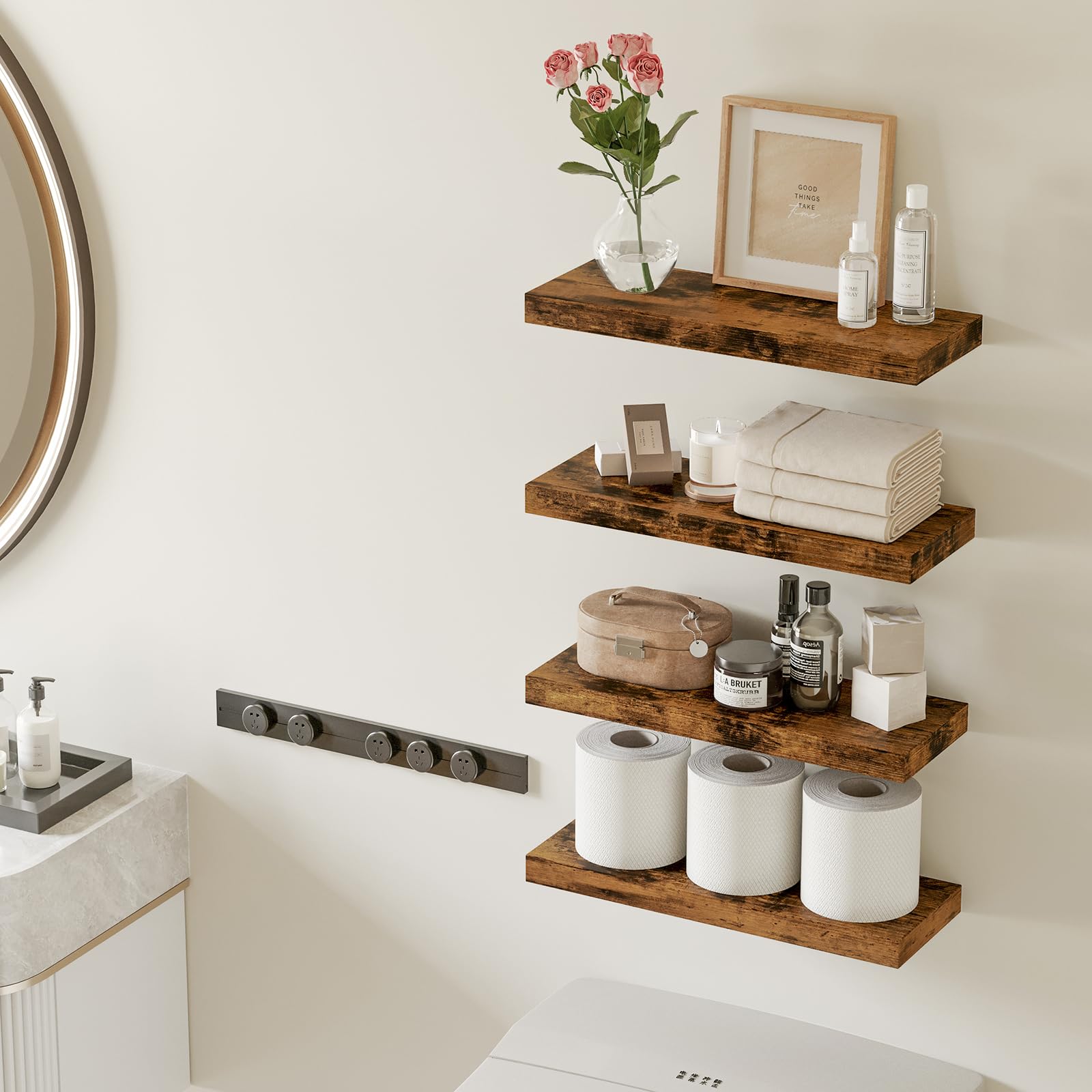 Fixwal wood floating shelves living room plant display on wall