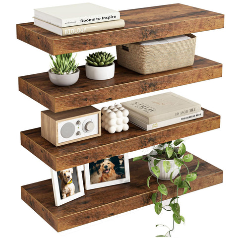 Fixwal wood floating shelves mounted on wall with four-pack storage