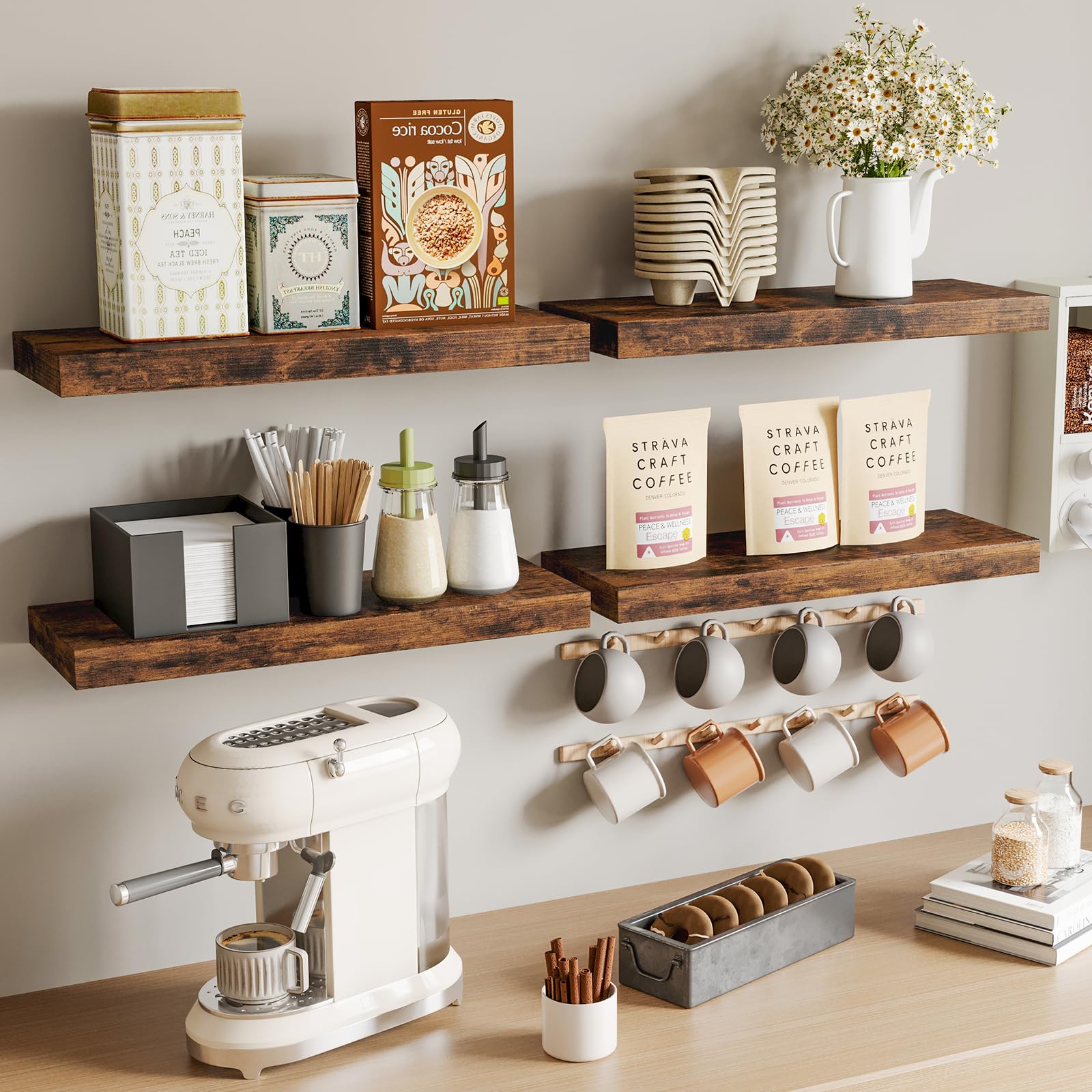 Fixwal wood floating shelves wood grain finish for farmhouse vibe