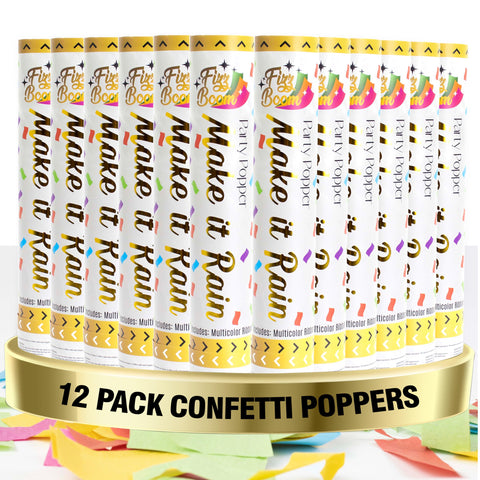 Fizzboom 12-inch confetti poppers pack releasing color burst for photos