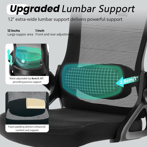 Fizzin ergonomic chair lumbar adjustment aligning with spine for comfortable seating