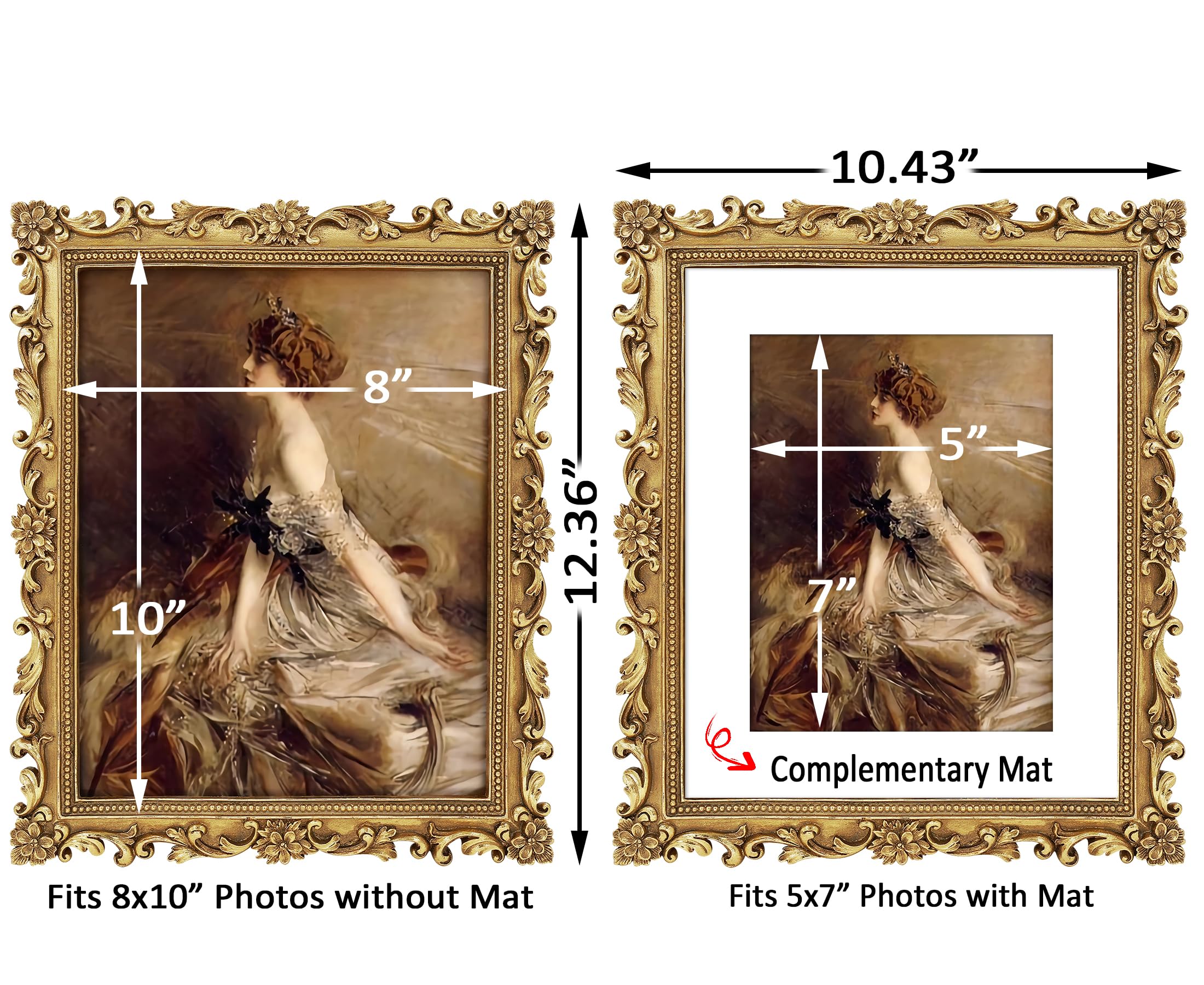 FJXMFRAME gold 8x10 frame on wall showcases Baroque elegance.