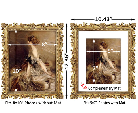 FJXMFRAME gold 8x10 frame on wall showcases Baroque elegance.
