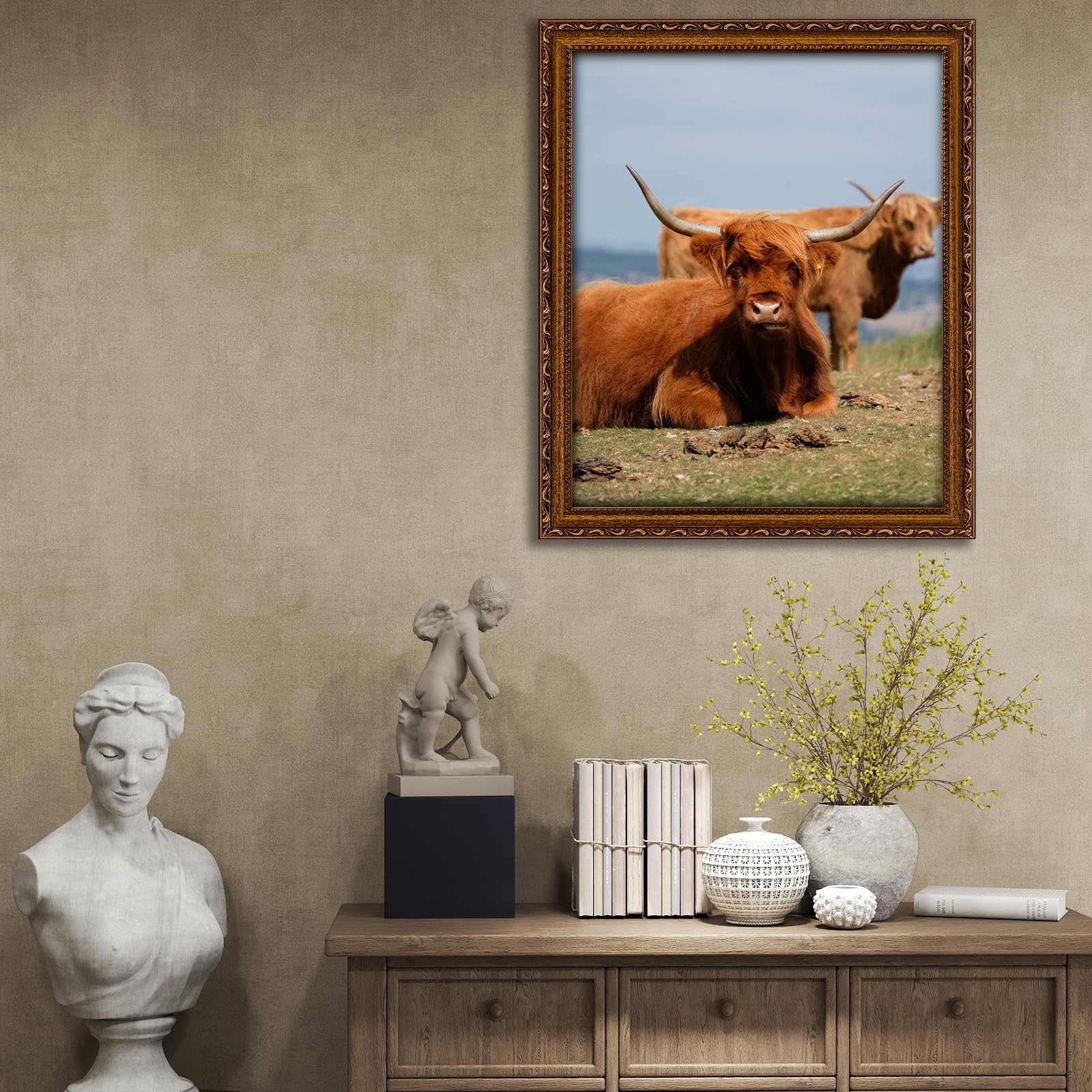 FJXMFRAME Gold eco-friendly wood frame with durable backing for lasting beauty.