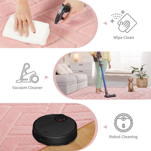 Flagover easy-clean pink shag rug handles everyday messes with gentle washing