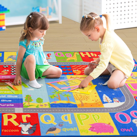 Flagover kids rug with animal graphics to inspire storytelling in class or home