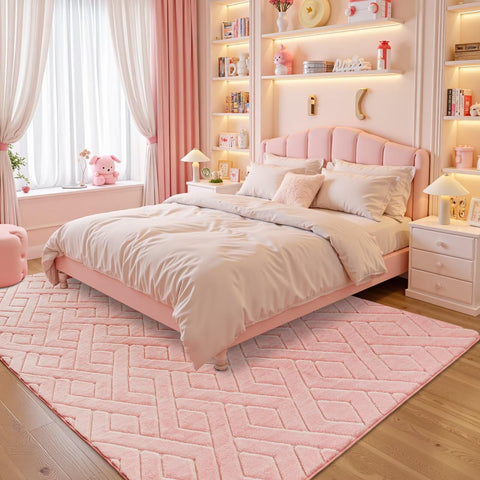 Flagover plush memory foam rug in pink offers soft underfoot comfort