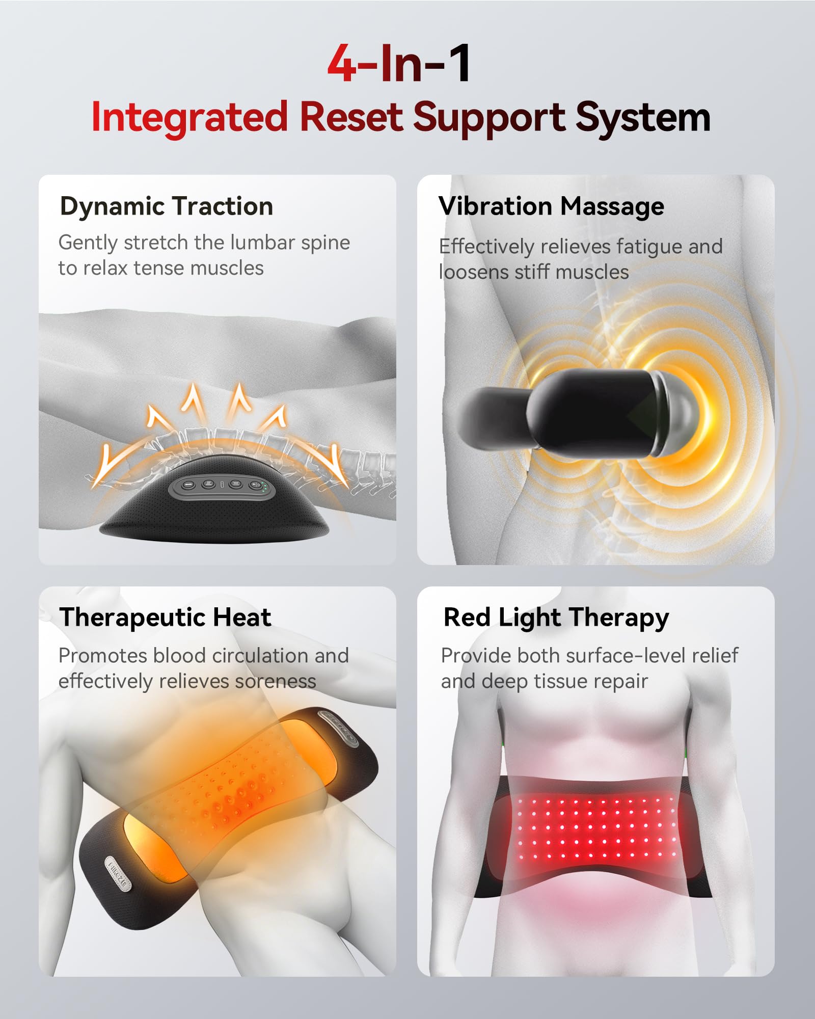 FliKEZE lumbar pillow with red light therapy LEDs for added warmth
