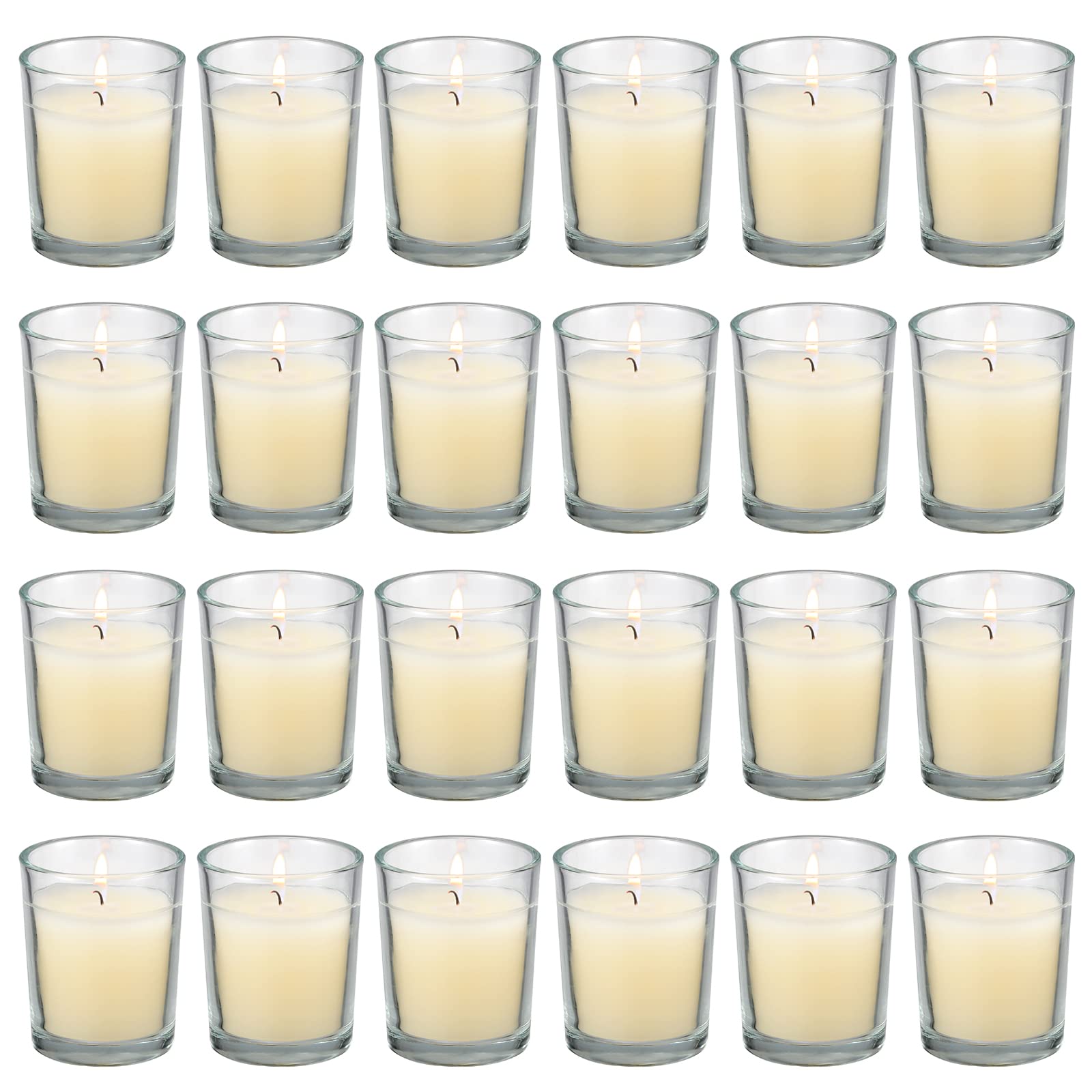 FlameCan 24-pack clear glass votive candles for elegant table décor and ambient lighting