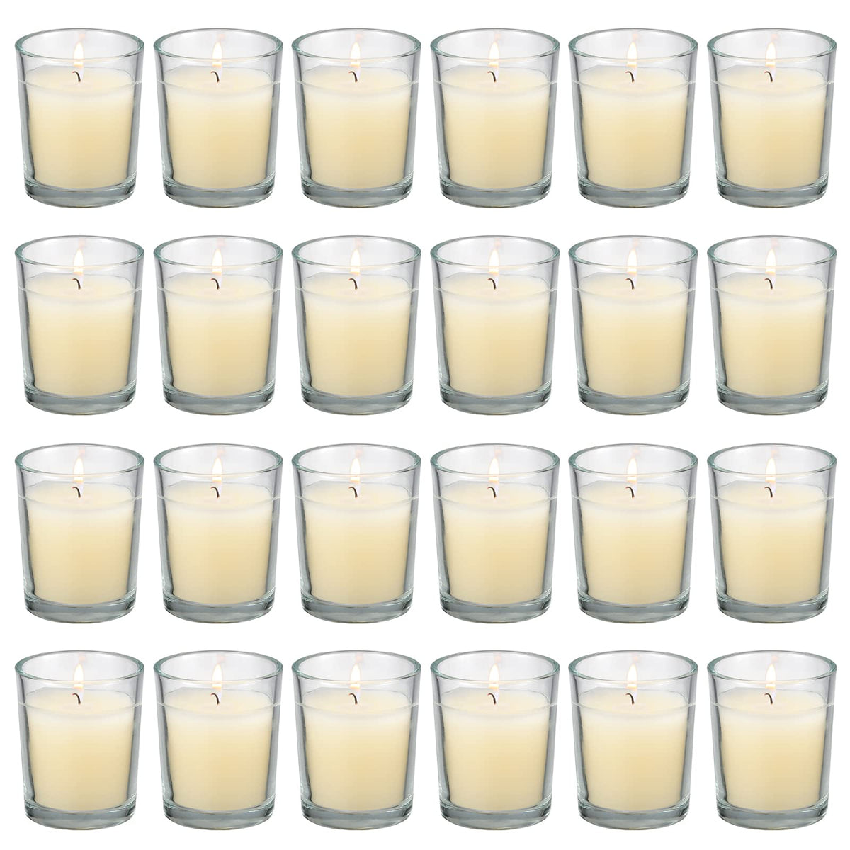 FlameCan 24-pack clear glass votive candles for elegant table décor and ambient lighting