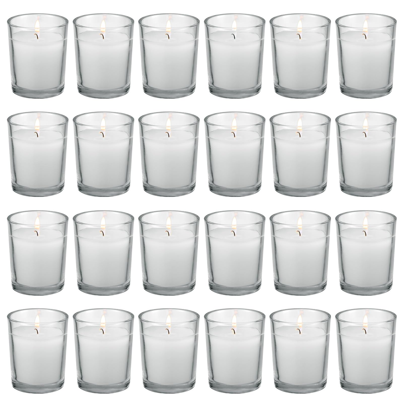 FlameCan clear glass votive candle on a table for elegant ambience