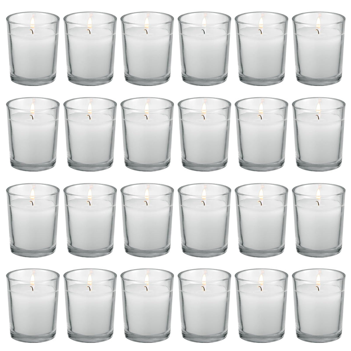 FlameCan clear glass votive candle on a table for elegant ambience