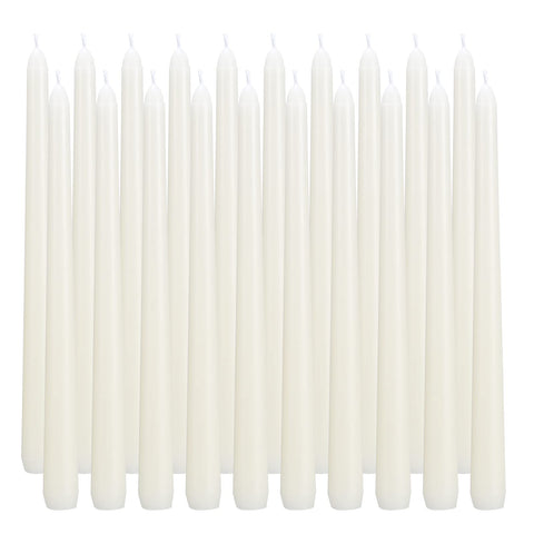 FlameCan Ivory taper candles 40-pack burn cleanly and fit most standard holders for elegant table displays.