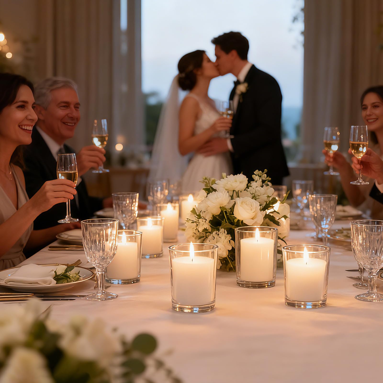 FlameCan outdoor party votives lighting a patio gathering