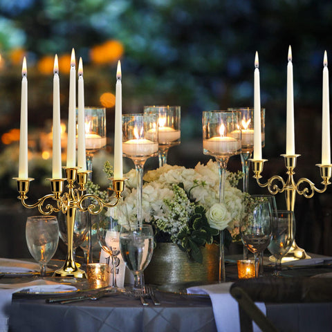 FlameCan Ivory taper candles add elegant mood lighting to weddings and other ceremonies.
