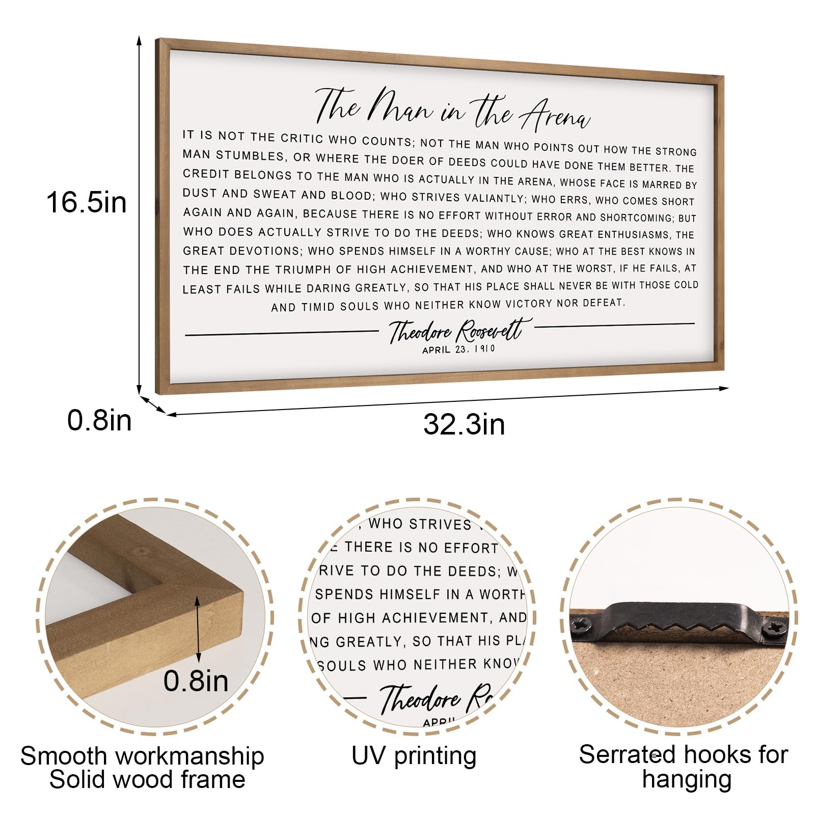 Flangairy Roosevelt quote wall art in a frame inspires motivation at work