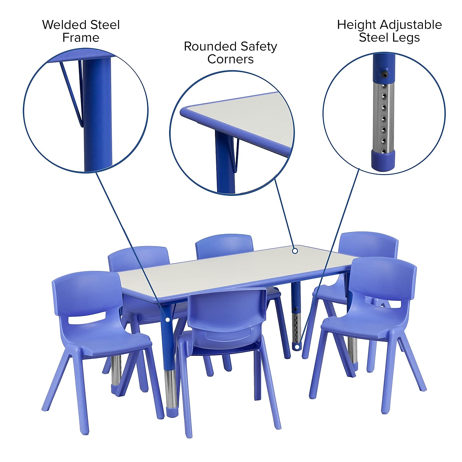 Flash Furniture Emmy adjustable table legs allow flexible height for growing kids