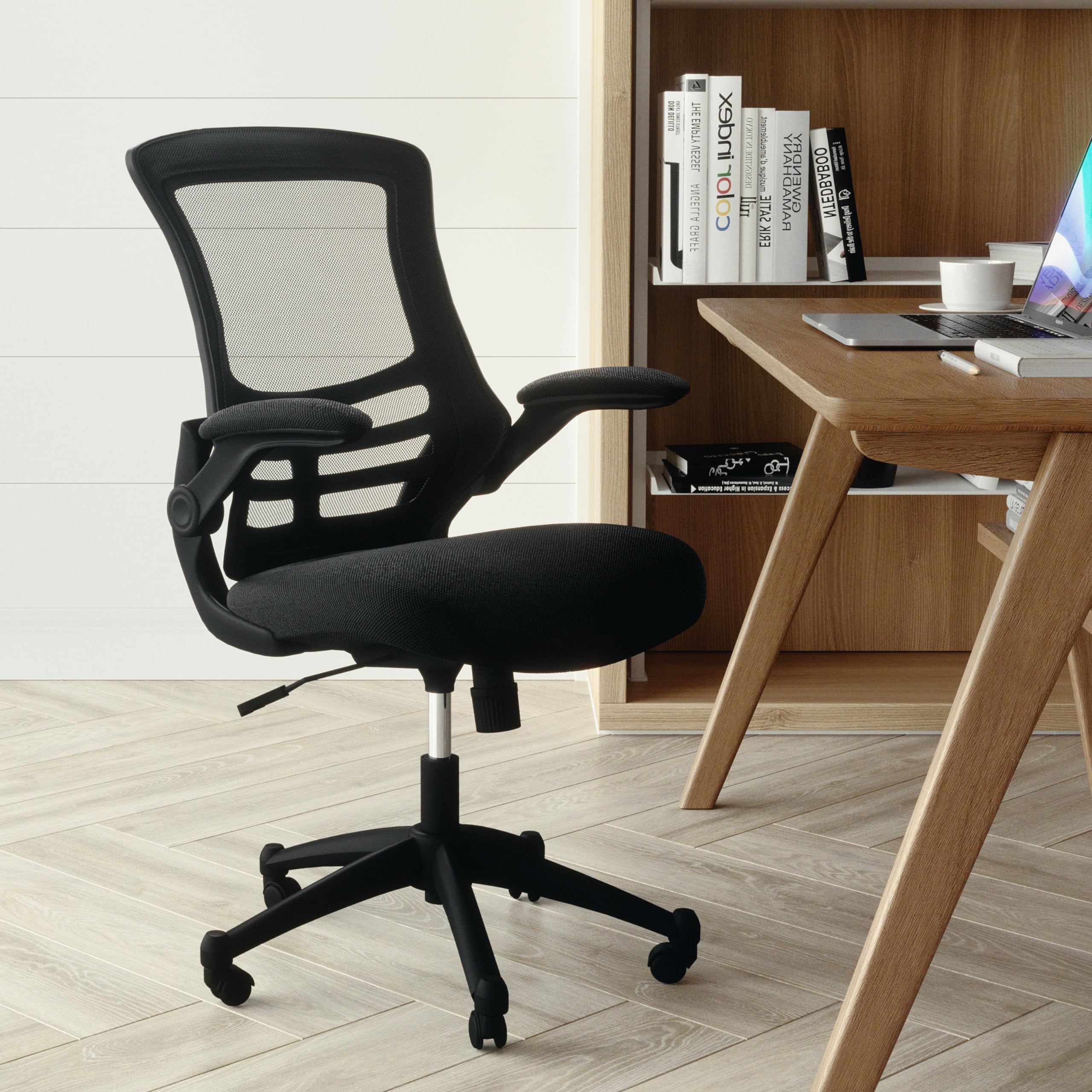 Flash Furniture Kelista flip-up arms enable easy desk access and flexible seating.