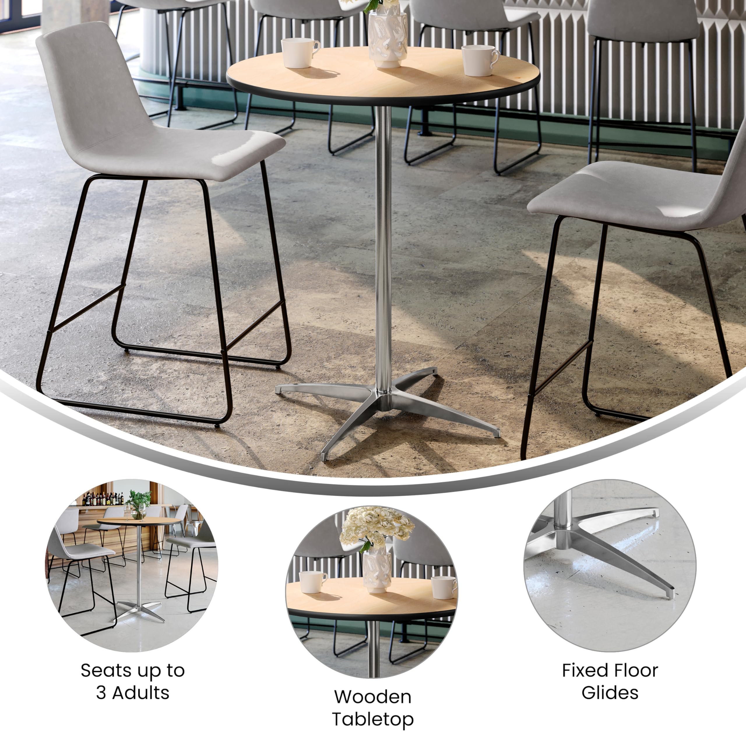 Birchwood tabletop with black PVC edge on the Lars table adds style.