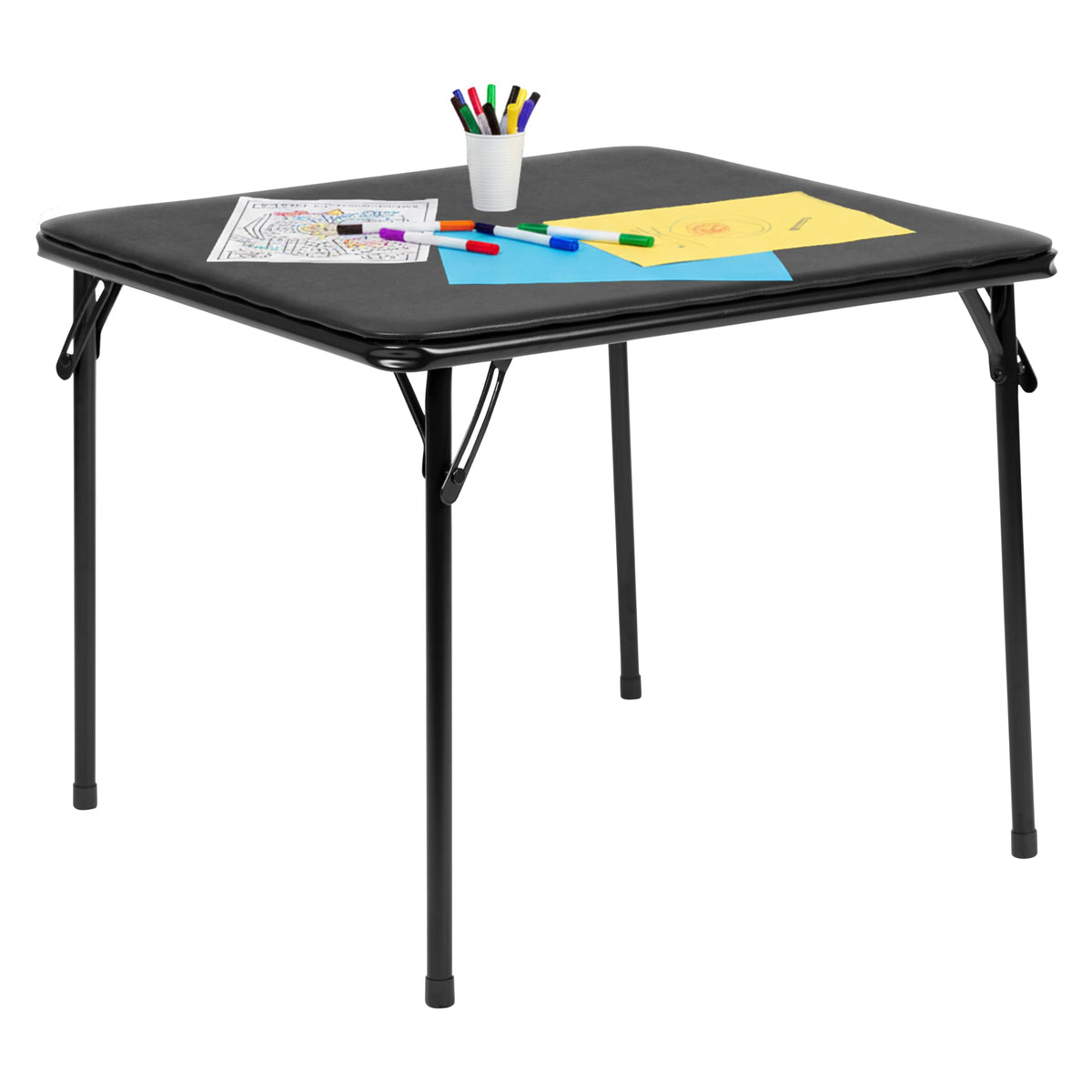 Flash Furniture Mindy folding kids table top shows durable vinyl surface for meals and crafts.