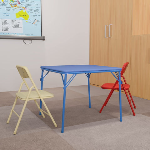 Flash Furniture Mindy folding table compact storage demonstrates easy space-saving organization.